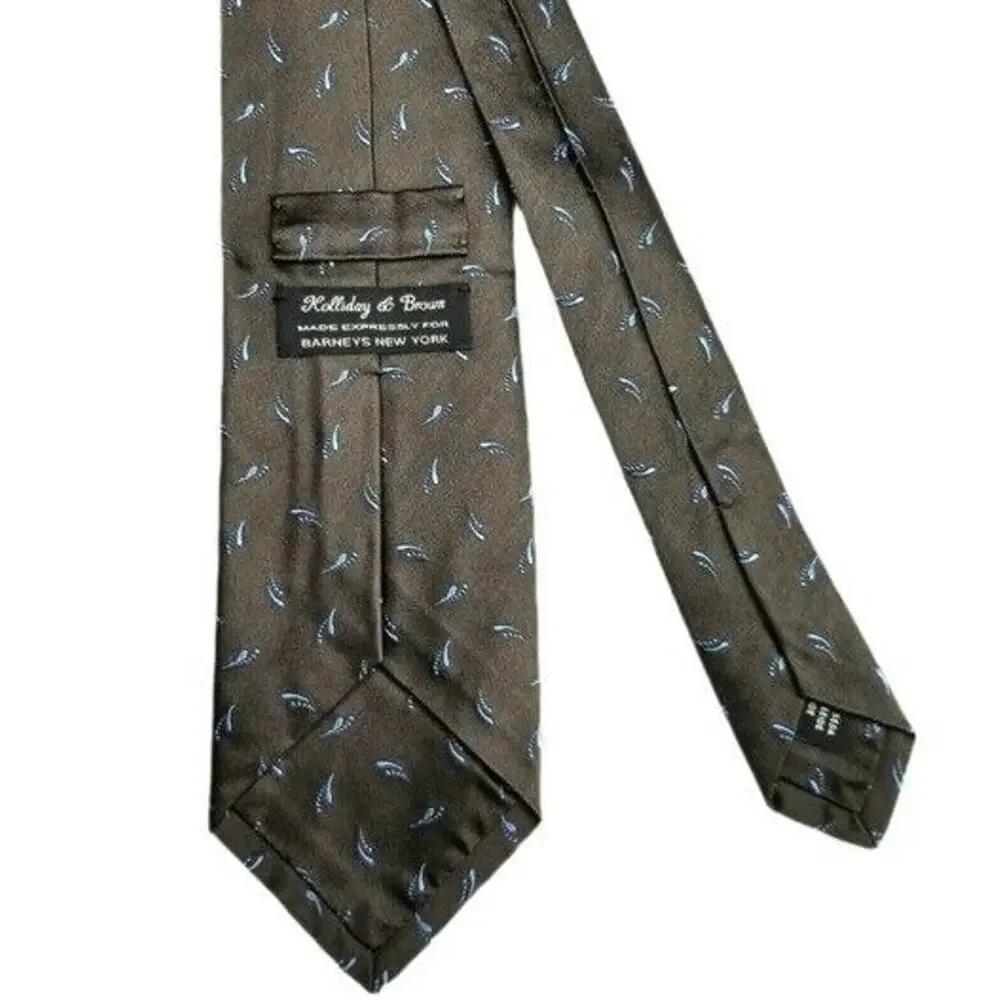 Barneys New York Holliday & Brown Luxury Chocolate Brown England Woven Silk Tie